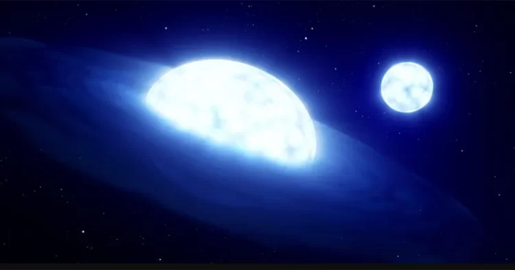 Ilustração simula sistema de duas estrelas a 1.000 anos-luz da Terra que foi confundido com buraco negro – Foto: ESO/L. Calçada