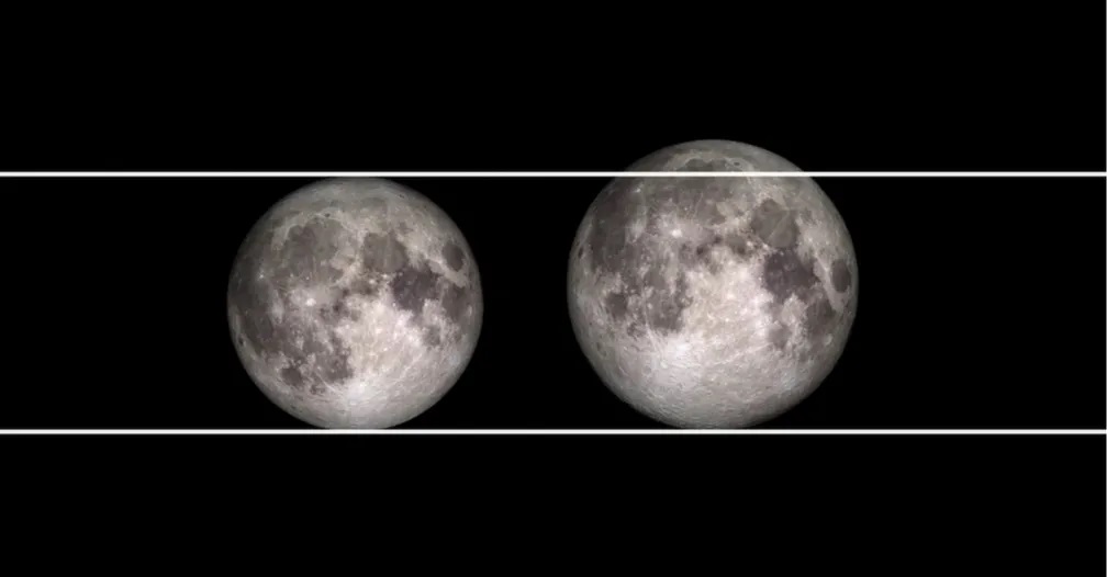 Comparativo da Nasa evidencia contraste entre uma lua "comum" e a "superlua", à direita. (Foto: NASA)