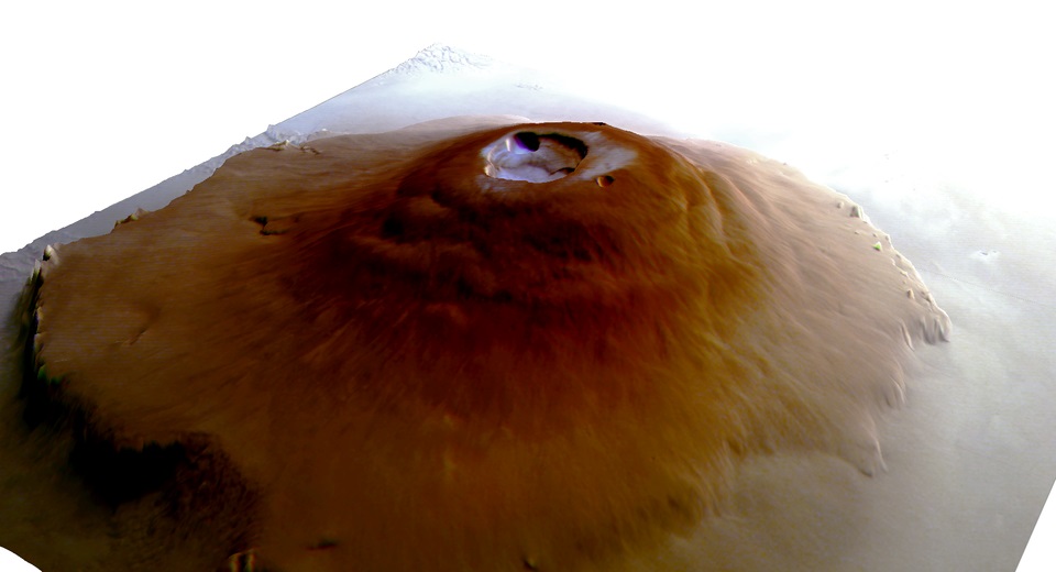 Perspectiva da visao do gelo no monte Olympus em Marte