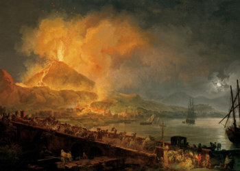 Pompeia virou um “relógio” para cientistas reconstruírem grandes eventos do passado da Terra 2 Representação da erupção do Monte Vesúvio em 1769, de Pierre-Jacques Volaire, pintor francês que fez carreira na Itália (Foto: Reprodução/Berkeley/Cortesia do Museu de Arte da Carolina do Norte)