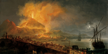 Representação da erupção do Monte Vesúvio em 1769, de Pierre-Jacques Volaire, pintor francês que fez carreira na Itália (Foto: Reprodução/Berkeley/Cortesia do Museu de Arte da Carolina do Norte)