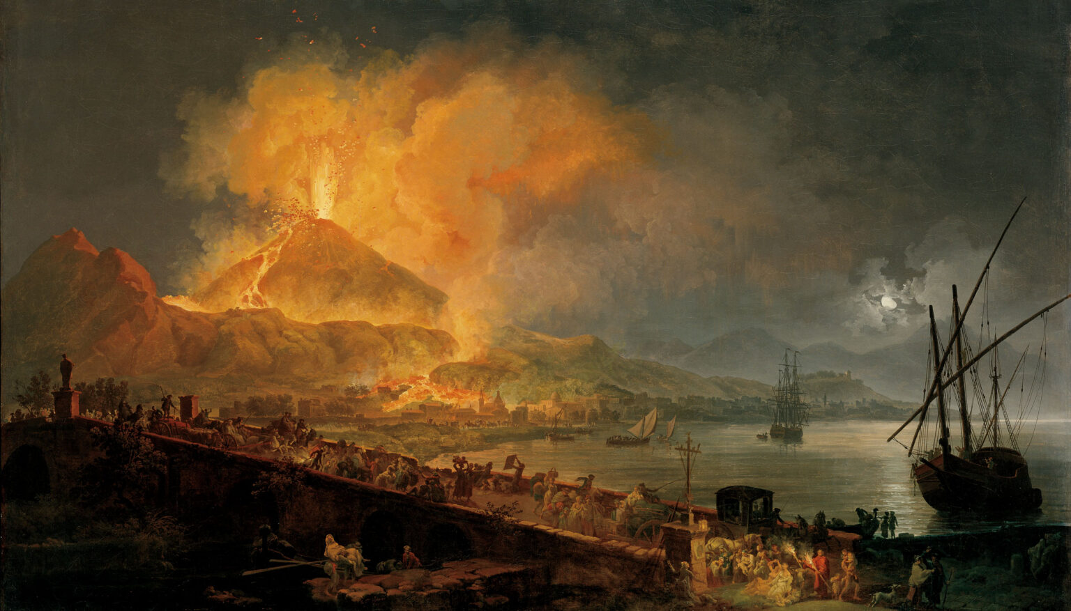 Pompeia virou um “relógio” para cientistas reconstruírem grandes eventos do passado da Terra 1 Representação da erupção do Monte Vesúvio em 1769, de Pierre-Jacques Volaire, pintor francês que fez carreira na Itália (Foto: Reprodução/Berkeley/Cortesia do Museu de Arte da Carolina do Norte)