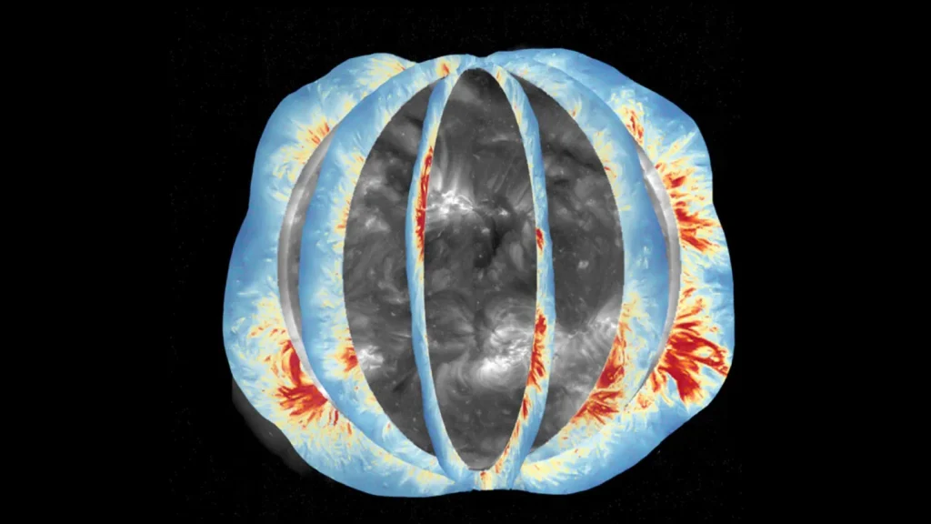 Mapa cientifico das componentes do campo magnetico da coroa solar