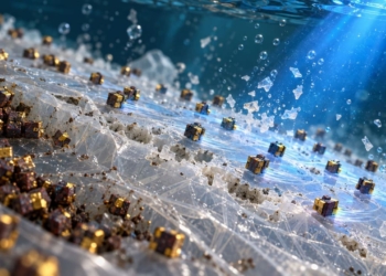 Microrrobôs movidos por luz ajudam a degradar plástico na água, mostra estudo 1 Microrrobôs bio-híbridos mudam de organização quando expostos à luz azul, aumentando o contato com a superfície do plástico durante o experimento. (Imagem ilustrativa gerada por IA)